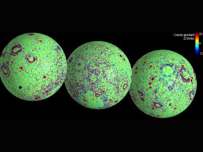 Gravity maps of the Moon as measured by the GRAIL twin spacecraft (Image NASA/JPL-Caltech/CSM)