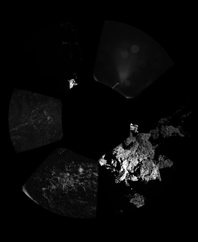Panoramic image of the surface of the comet 67P/Churyumov–Gerasimenko around the Philae lander (Image ESA/Rosetta/Philae/CIVA)