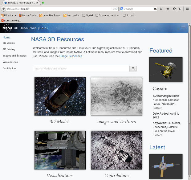 he 3D Resources section on NASA's website