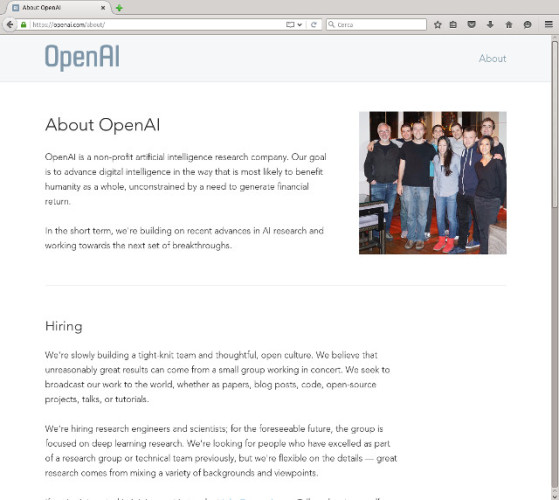 The About page on the OpenAI website