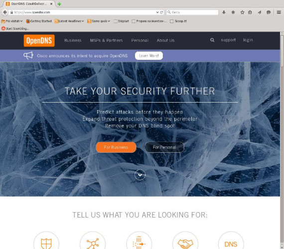 The OpenDNS website home page