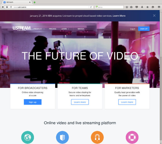 The Ustream website's home page