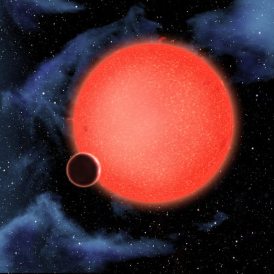 Artistic concept showing the planet GJ 1214b and its star (Image NASA, ESA, and D. Aguilar (Harvard-Smithsonian Center for Astrophysics))
