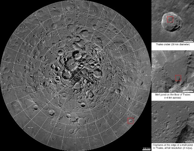 Mosaic of the Lunar North Pole with details of a crater (Image NASA/Goddard/Arizona State University)