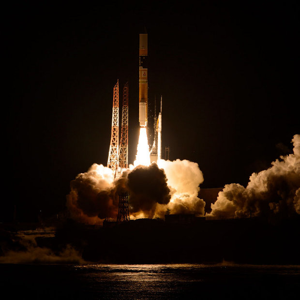 The GPM Core Observatory satellite at lift off on a H-IIA 202 rocket (Photo NASA/Bill Ingalls)