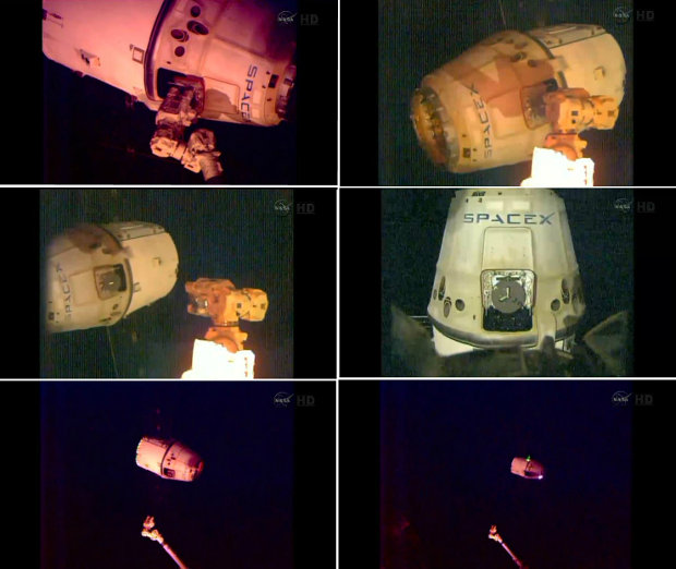 Images showing the SpaceX Dragon spacecraft leaving the International Space Station (Images NASA)
