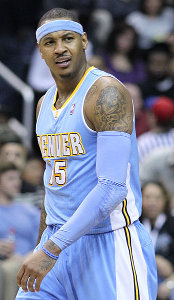 Carmelo Anthony wearing the Denver Nuggets jersey