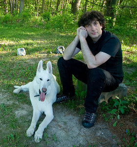 Neil Gaiman and his dog Cabal