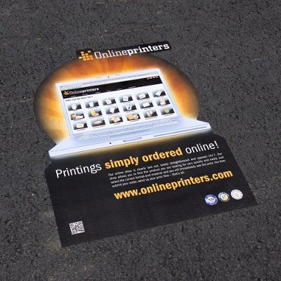Example of floor sticker produced by One interesting type of product you can have onlineprinters.co.uk produce for you are floor stickers. You can check how printed floor stickers from onlineprinters.co.uk work to get the general idea of what you can get but eventually your fantasy is the only limit. In fact, floor stickers can be used indoors or outdoors so they can work to use any floor for example as an advertising space for your company. (Photo courtesy onlineprinters.co.uk. All rights reserved)