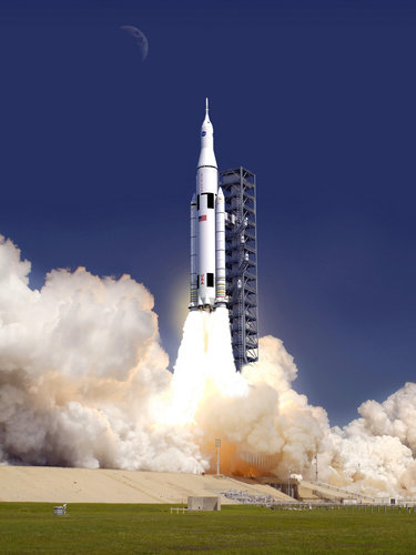 Artistic concept of the Space Launch System during a lift off (image NASA)