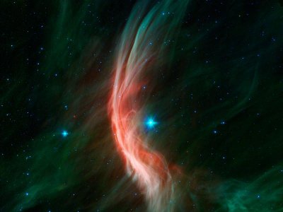 The star Zeta Ophiuchi and the bow shock it creates (Image NASA/JPL-Caltech)