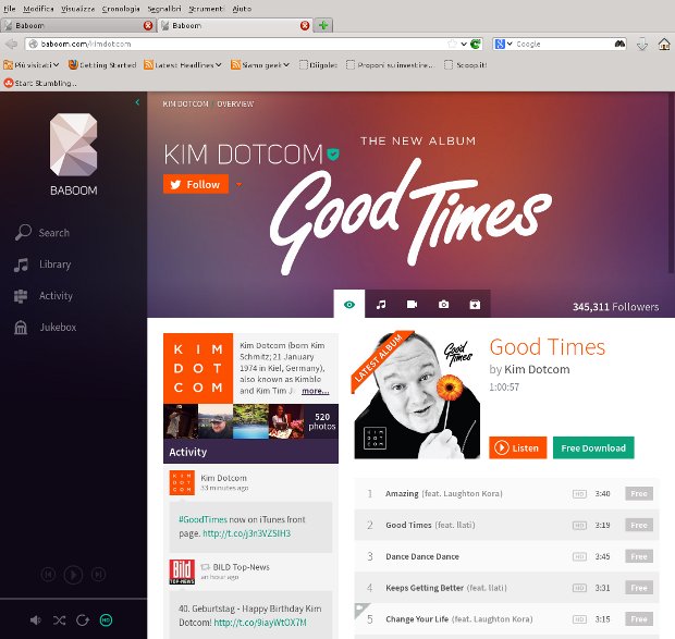 The Baboom section devoted to Kim Dotcom