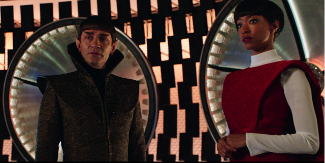 Sarek (James Frain) and Michael Burnham (Sonequa Martin-Green) in Battle at the Binary Stars (Image courtesy CBS / Netflix)