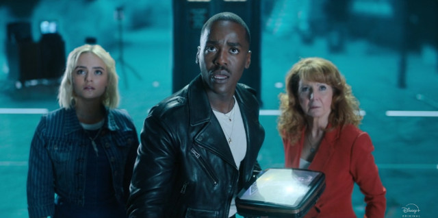 Ruby Sunday (Millie Gibson), the Fifteenth Doctor (Ncuti Gatwa) and Mel Bush (Bonnie Langford) in Empire of Death (Image courtesy BBC / Disney+)