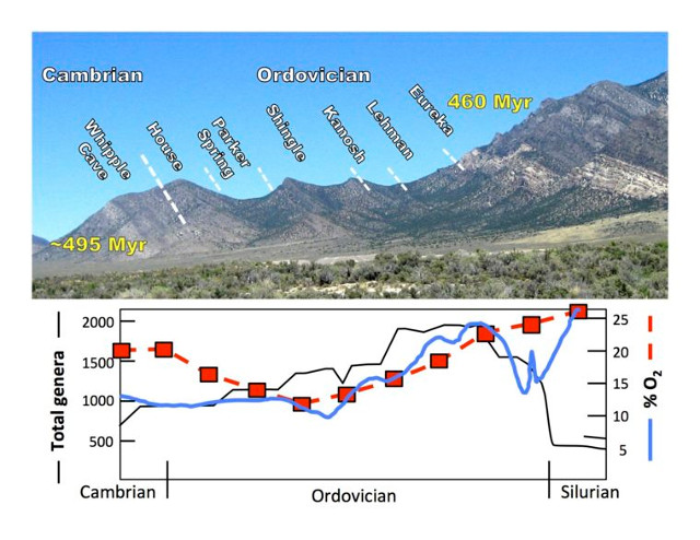 Oxygen increase measured in the Shingle Pass Limestone Formation (Image courtesy Cole Edwards)