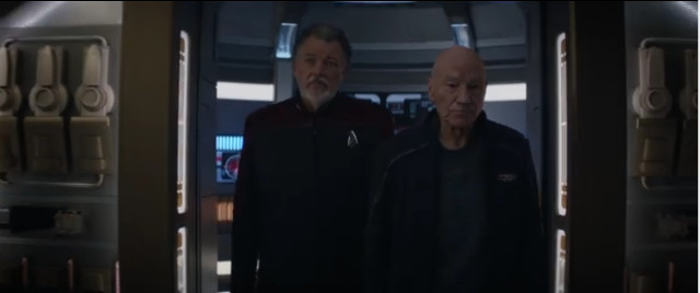William Riker (Jonathan Frakes) and Jean-Luc Picard (Patrick Stewart) in Imposters (Image courtesy Paramount+ / Amazon Prime Video)