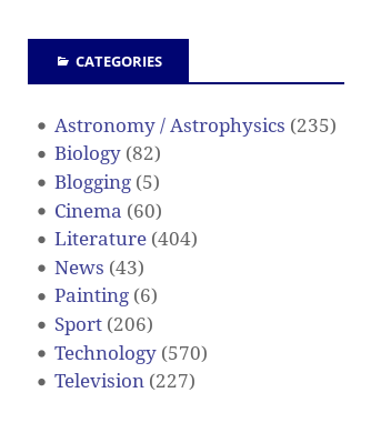 The categories on NetMassimo blog before paleontology was added