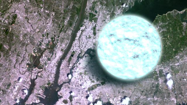 The size of a neutron star compared to Manhattan (Image NASA/Goddard Space Flight Center)