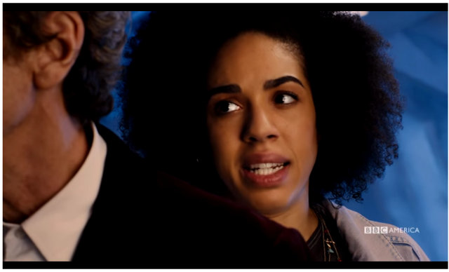 Pearl Mackie playing Bill in the BBC annoucement scene (Image BBC)