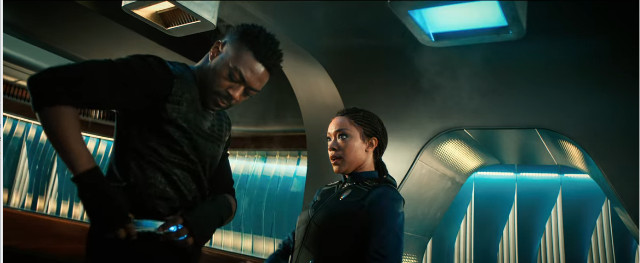 Book (David Ajala) and Michael Burnham (Sonequa Martin-Green) in There Is a Tide... (Image courtesy CBS / Netflix. All rights reserved)