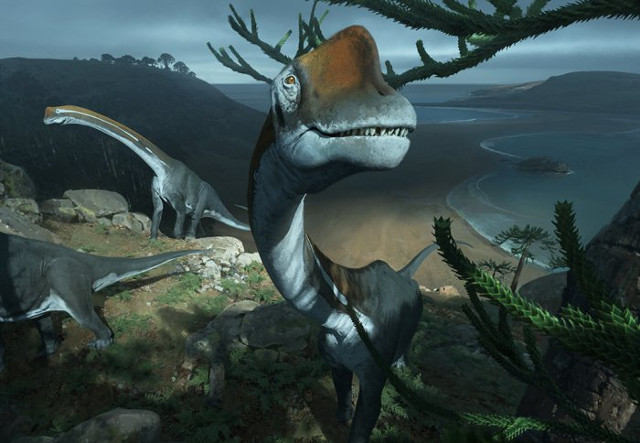 Artist's concept of Vouivria damparisensis herd (Image courtesy Imperial College London/ Chase Stone)