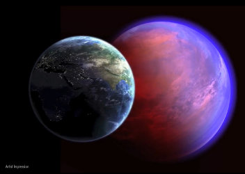 Artist's concept of the planet 55 Cancri e behind the Earth (Image NASA)