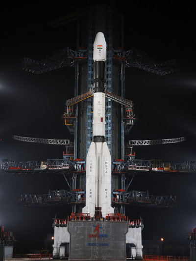 The Indian GSLV (Geosynchronous Satellite Launch Vehicle) Mk.II D5 rocket ready for launch (Photo ISRO. All rights reserved)
