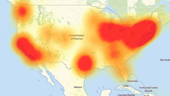 Map of the outages caused by the October 21, 2016 attacks (Image courtesy Downdetector.com)
