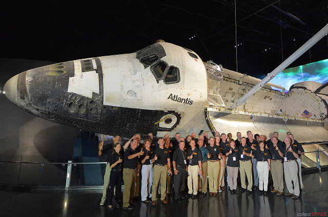 The Space Shuttle Atlantis and a group of astronauts who flew on its missions during the inauguration (Photo courtesy collectSPACE.com/Robert Pearlman. All rights reserved)