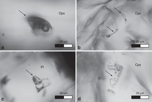 Magmatic rock samples containing air bubbles