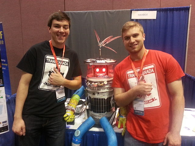 The hitchhiking robot hitchBOT at an exhibition in Semptember 2014