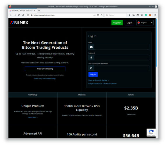 BitMEX's home page