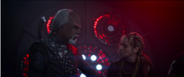 Worf (Michael Dorn) and Raffi Musiker (Michelle Hurd) in Seventeen Seconds (Image courtesy Paramount+ / Amazon Prime Video)