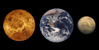 From the left: Venus, Earth, Mars. A comparison of their sizes (image NASA)