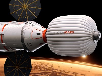 Artistic concept of the Inspiration Mars Foundation starship that should carry astronauts to Mars (Image courtesy Inspiration Mars Foundation)