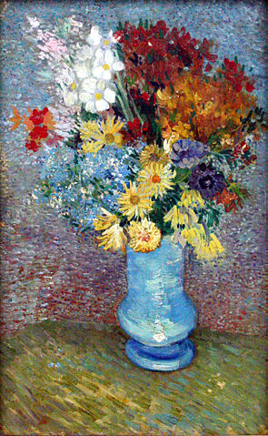 Flowers in a blue vase by Vincent Van Gogh