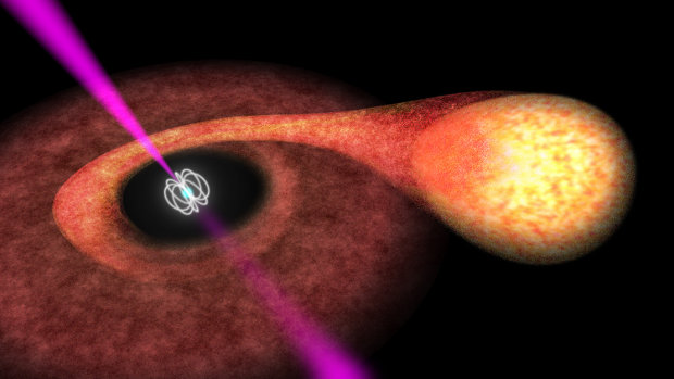 Artistic concept of a pulsar capturing materials from a companion star (Image ESA)