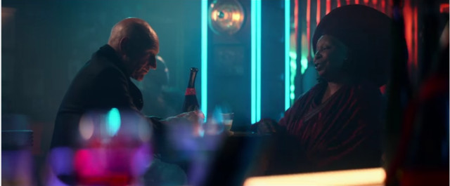 Jean-Luc Picard (Patrick Stewart) and Guinan (Whoopi Goldberg) in The Star Gazer (Image courtesy CBS All Access / Amazon Prime Video)