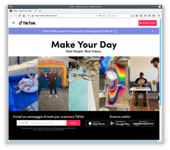TikTok's website home page